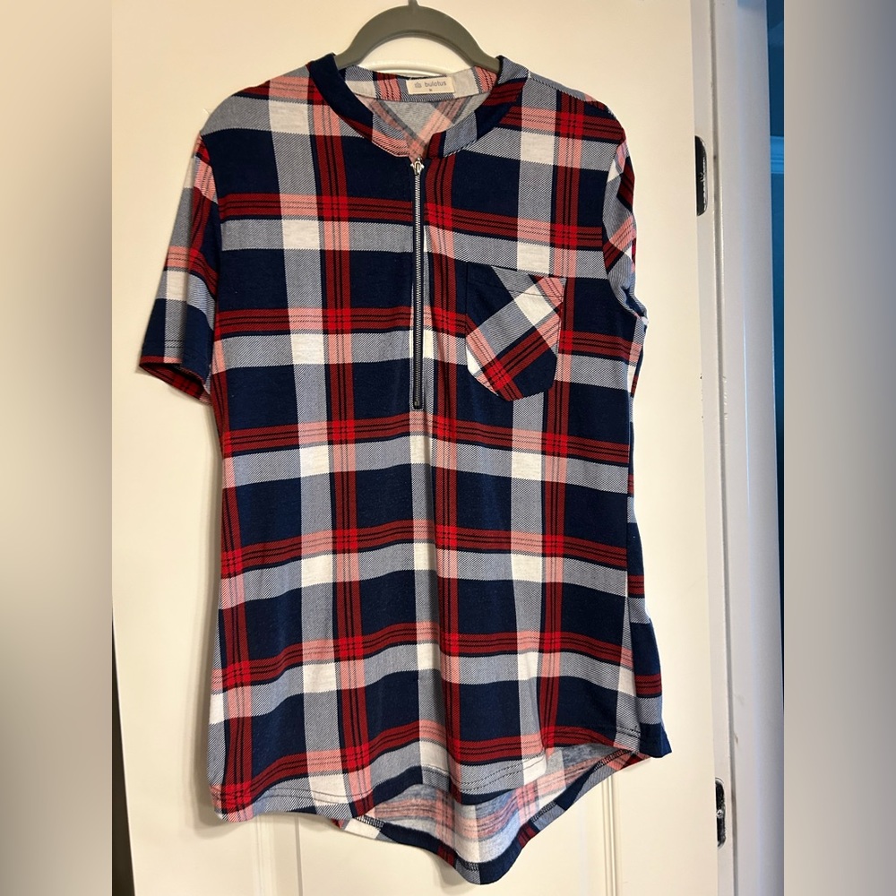 Bulotus Medium Red & Blue Plaid Top